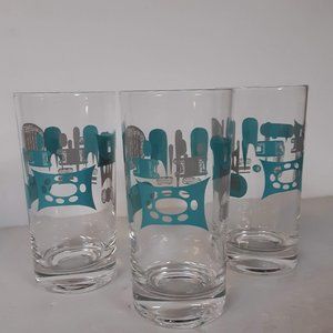 Set of 3 1950s Blue Heaven 10-oz tumblers MCM atomic turquoise gray Royal China